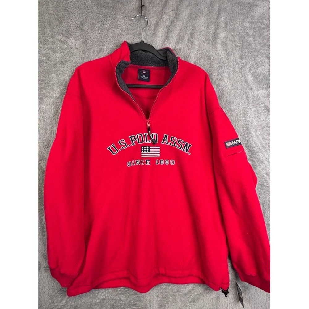 U.S. Polo Assn.‎ 1/4 Zip Fleece Pullover Red Embroidered Logo Mens XL